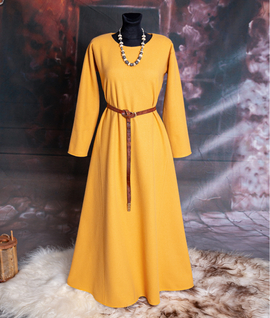 Early medieval wool dress with a round neckline and two gores