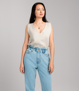 Simple Sleeveless Linen V-Neck Top