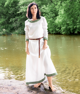 Slavic ceremonial linen dress with geometric trim
