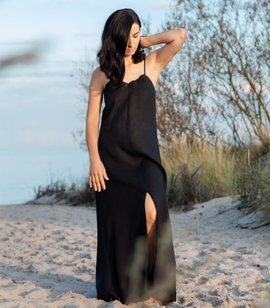 Loose linen beach dress with drawstring straps