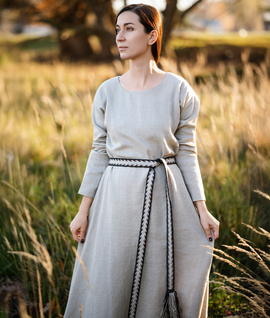 Medieval linen dress with round neckline