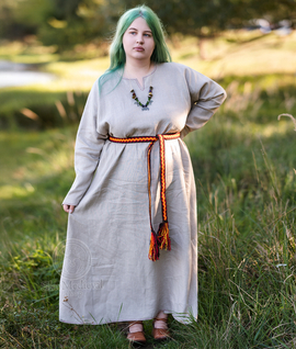 Basic early medieval linen dress with a slit V-neckline