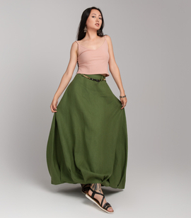 High-Waisted Natural Linen Balloon Skirt