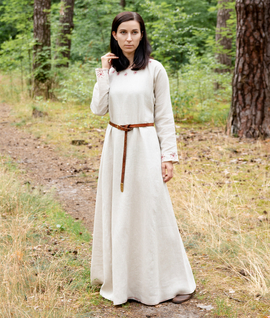 Linen dress with handmade embroidery on the neckline and sleeves