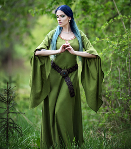 CELTIC FOREST - Blend viscose laced fantasy dress with wide sleeves