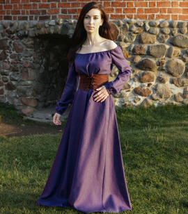 Lniana sukienka typu Chemise z odkrytymi ramionami na gumce