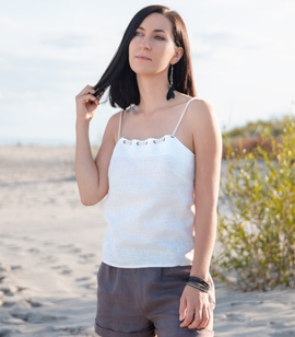Linen top with drawstring straps