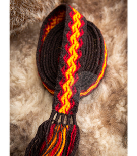 Hand-woven Slavic belt made of 100% wool with a flame pattern
