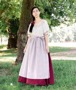Natural linen long Cottagecore pleated apron in a rustic bavarian style
