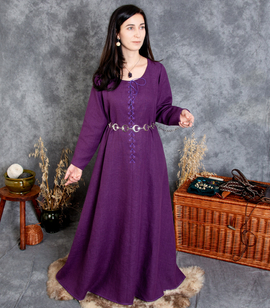 Front Lace-up simple loose long-sleeved linen dress Cotte