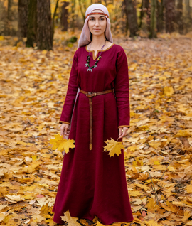 Early medieval Birka linen dress with narrow diamond twill trim
