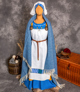 VELIKA — Early medieval women's rich linen 4-piece hand-embroidered costume