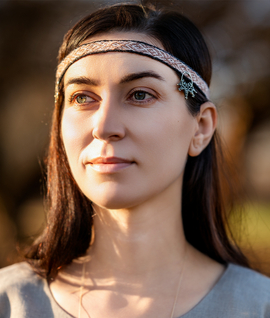 Handwoven woollen headband with bronze temple rings