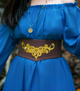 Embroidered faux suede fantasy corset waist belt with cotton lining