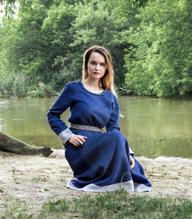Viking linen dress trimmed with woollen selvedge and linen