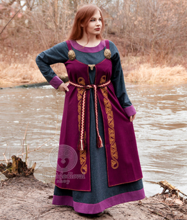 Scandinavian hand-embroidered wool open apron dress