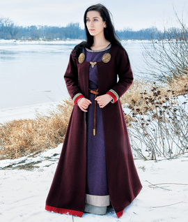 Wool kaftan with woven trim