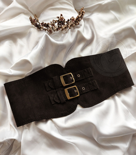 Artificial leather fantasy wide corset belt with double buckle and cotton lining