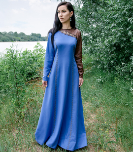 QUEEN LAGERTHA - Fantasy Viking dress with faux leather sleeve
