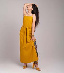 Simple linen dress on straps and slits on the sides