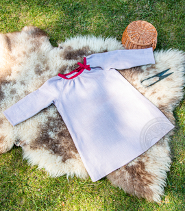 Pskov linen dress with a gathered neckline for a girl