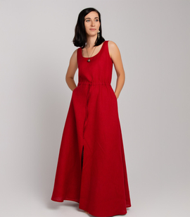 Sleeveless linen maxi dress with elastic waist and pockets