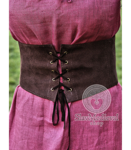 Laced corset belt made of artificial leather with satin cotton lining