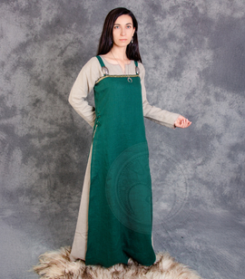 Fantasy Viking linen apron dress with front trim and side lacing