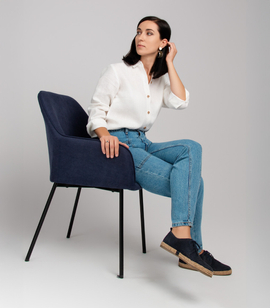 Women's natural linen shirt with stand-up collar