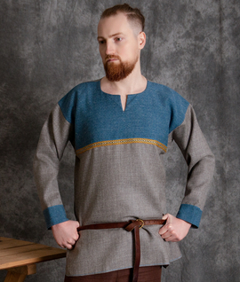 A rich Birka wool tunic trimmed with diamond twill wool and handwoven wool selvedge