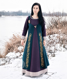 Scandinavian rich hand-embroidered open apron dress