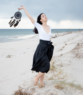 High Waist Pleated Linen Midi Skirt with Linen Belt