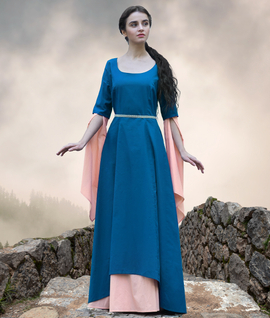 AUTUMN LADY - satin cotton fantasy laced double dress with wide sleeves