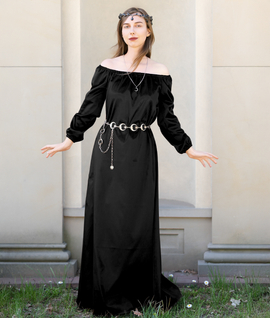 Cotton Satin Chemise with Elastic Neckline and Puff Sleeves