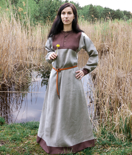 Kievan Rus linen dress with bronze buttons