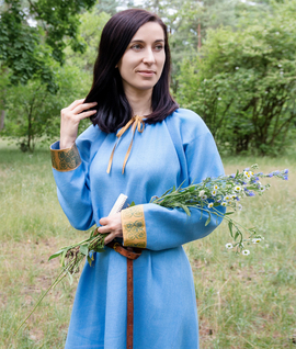 Pskov linen underdress with gathered neckline and natural silk hems