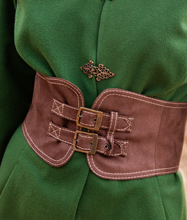 Artificial leather fantasy wide corset belt with double buckles and satin cotton lining