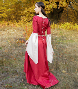 AUTUMN LADY - satin cotton fantasy laced double dress with wide sleeves