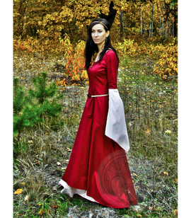AUTUMN LADY - satin cotton fantasy laced double dress with wide sleeves